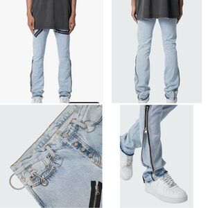 🛼MNML size 40 Light Blue Men's M510 slim denim Jeans with Zipper Detail NWT